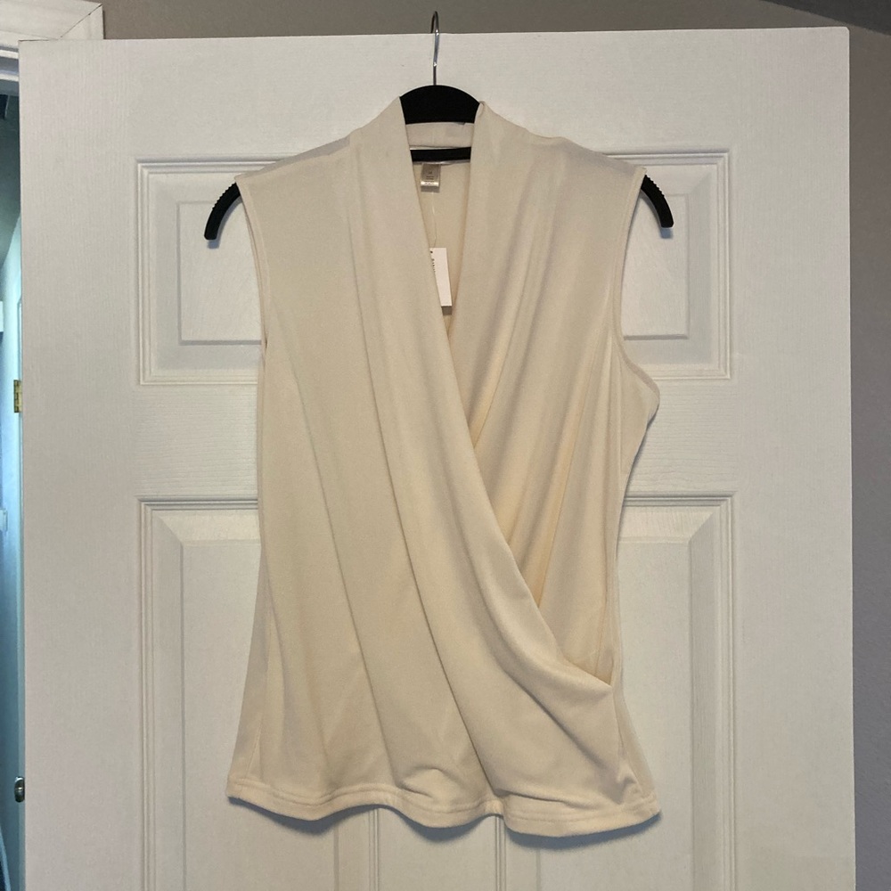 Banana Republic Cream Sleeveless Wrap-Front Blouse